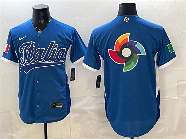 Men's Italy Baseball Blue 2026 World Baseball Classic Big Logo Home Stadium Stitched Jersey